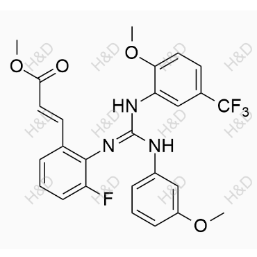 (2E)-methyl 3-(3-fluoro-2-((((2-methoxy-5-(trifluoromethyl)phenyl)amino)((3-methoxyphenyl)amino)methylene)amino)phenyl)acrylate	来特莫韦杂质33