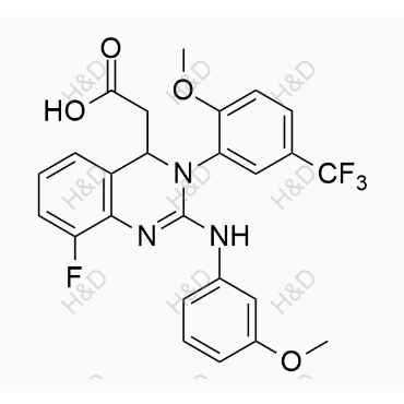 2-(8-fluoro-3-(2-methoxy-5-(trifluoromethyl)phenyl)-2-((3-methoxyphenyl)amino)-3,4-dihydroquinazolin-4-yl)acetic acid	来特莫韦杂质37