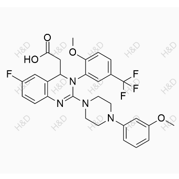 2-(6-fluoro-3-(2-methoxy-5-(trifluoromethyl)phenyl)-2-(4-(3-methoxyphenyl)piperazin-1-yl)-3,4-dihydroquinazolin-4-yl)acetic acid	来特莫韦杂质45