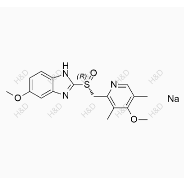 (R)-5-methoxy-2-(((4-methoxy-3,5-dimethylpyridin-2-yl)methyl)sulfinyl)-1H-benzo[d]imidazole, sodium salt	奥美拉唑杂质28	161796-77-6