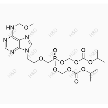 替诺福韦杂质M	diisopropyl (((((2-(6-((methoxymethyl)amino)-9H-purin-9-yl)ethoxy)methyl)phosphoryl)bis(oxy))bis(methylene)) dicarbonate