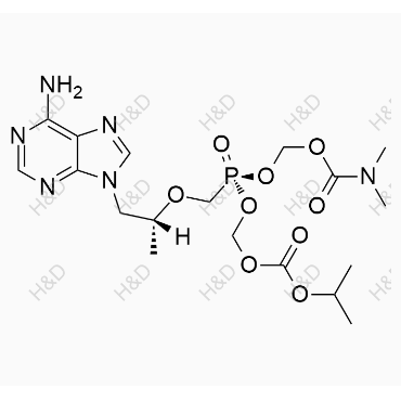 替诺福韦杂质59	(((R)-((((R)-1-(6-amino-9H-purin-9-yl)propan-2-yl)oxy)methyl)(((isopropoxycarbonyl)oxy)methoxy)phosphoryl)oxy)methyl dimethylcarbamate