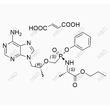 替诺福韦艾拉酚胺杂质28	(S)-propyl 2-(((S)-((((R)-1-(6-amino-9H-purin-9-yl)propan-2-yl)oxy)methyl)(phenoxy)phosphoryl)amino)propanoate