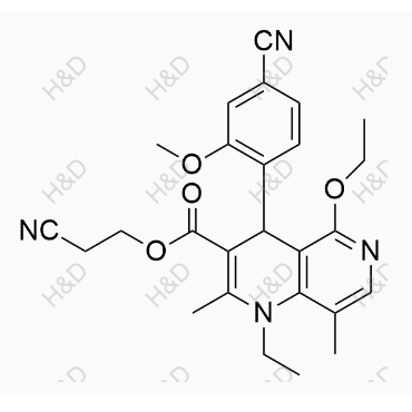 非奈利酮杂质65	2-cyanoethyl 4-(4-cyano-2-methoxyphenyl)-5-ethoxy-1-ethyl-2,8-dimethyl-1,4-dihydro-1,6-naphthyridine-3-carboxylate