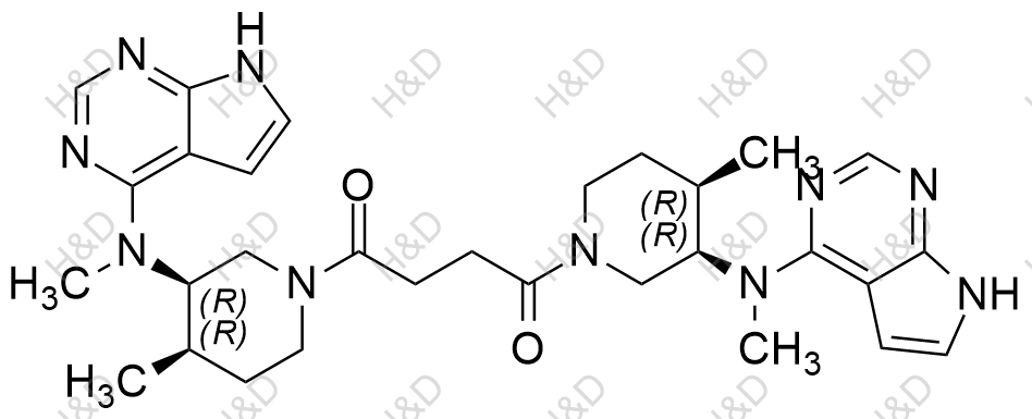 1,4-bis((3R,4R)-4-methyl-3-(methyl(7H-pyrrolo[2,3-d]pyrimidin-4-yl)amino)piperidin-1-yl)butane-1,4-dione	托法替尼杂质R