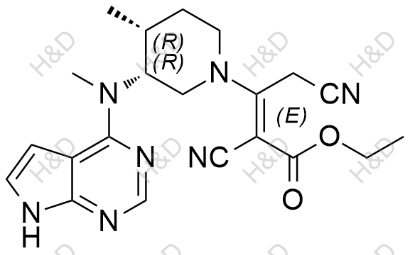(E)-ethyl 2,4-dicyano-3-((3R,4R)-4-methyl-3-(methyl(7H-pyrrolo[2,3-d]pyrimidin-4-yl)amino)piperidin-1-yl)but-2-enoate	托法替尼杂质S