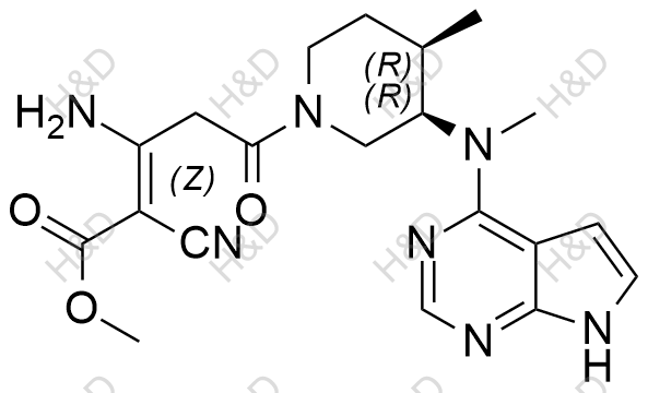 (Z)-methyl 3-amino-2-cyano-5-((3R,4R)-4-methyl-3-(methyl(7H-pyrrolo[2,3-d]pyrimidin-4-yl)amino)piperidin-1-yl)-5-oxopent-2-enoate	托法替尼杂质94