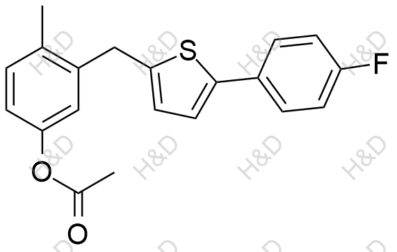 3-((5-(4-fluorophenyl)thiophen-2-yl)methyl)-4-methylphenyl acetate	卡格列净杂质13	