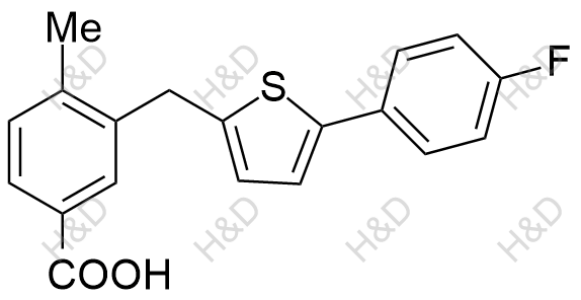 3-((5-(4-fluorophenyl)thiophen-2-yl)methyl)-4-methylbenzoic acid	卡格列净杂质19	