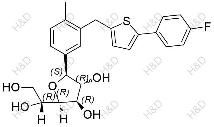 (2R,3R,4R,5S)-2-((R)-1,2-dihydroxyethyl)-5-(3-((5-(4-fluorophenyl)thiophen-2-yl)methyl)-4-methylphenyl)tetrahydrofuran-3,4-diol	卡格列净杂质35	