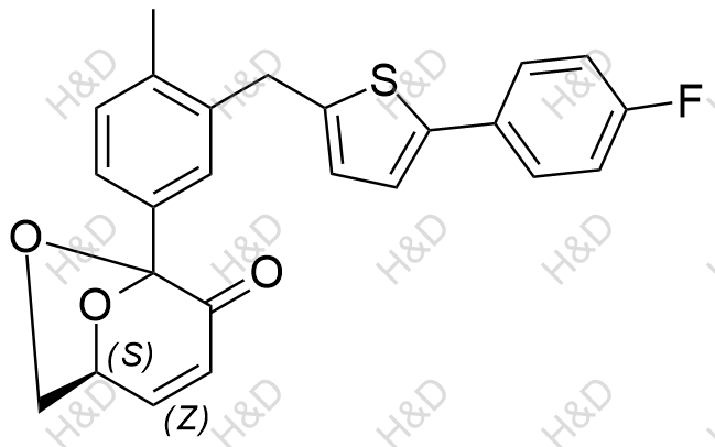 (1S)-5-(3-((5-(4-fluorophenyl)thiophen-2-yl)methyl)-4-methylphenyl)-6,8-dioxabicyclo[3.2.1]oct-2-en-4-one	卡格列净杂质38	