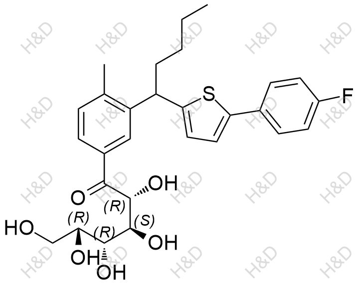 (2R,3S,4R,5R)-1-(3-(1-(5-(4-fluorophenyl)thiophen-2-yl)pentyl)-4-methylphenyl)-2,3,4,5,6-pentahydroxyhexan-1-one	卡格列净杂质42	