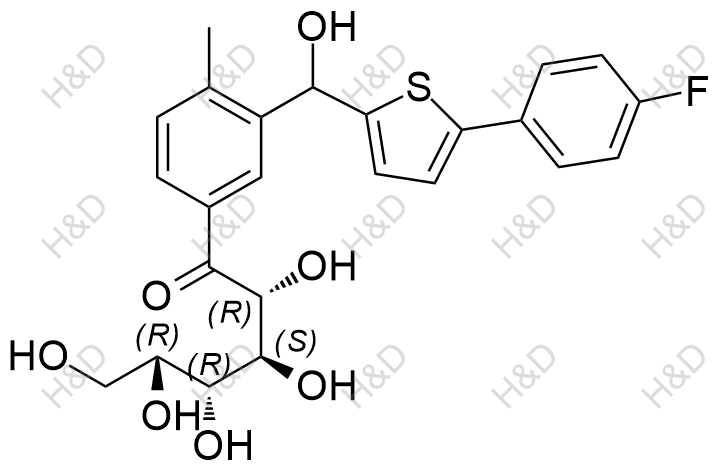 (2R,3S,4R,5R)-1-(3-((5-(4-fluorophenyl)thiophen-2-yl)(hydroxy)methyl)-4-methylphenyl)-2,3,4,5,6-pentahydroxyhexan-1-one	卡格列净杂质43	