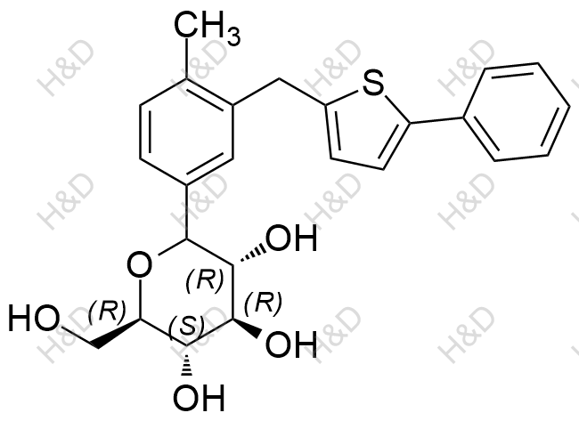 (2R,3S,4R,5R)-2-(hydroxymethyl)-6-(4-methyl-3-((5-phenylthiophen-2-yl)methyl)phenyl)tetrahydro-2H-pyran-3,4,5-triol	卡格列净杂质57	