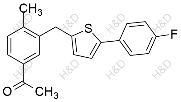 1-(3-((5-(4-fluorophenyl)thiophen-2-yl)methyl)-4-methylphenyl)ethanone	卡格列净杂质59	