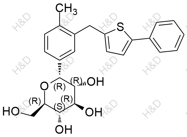 (2R,3S,4R,5R,6R)-2-(hydroxymethyl)-6-(4-methyl-3-((5-phenylthiophen-2-yl)methyl)phenyl)tetrahydro-2H-pyran-3,4,5-triol	卡格列净杂质63	