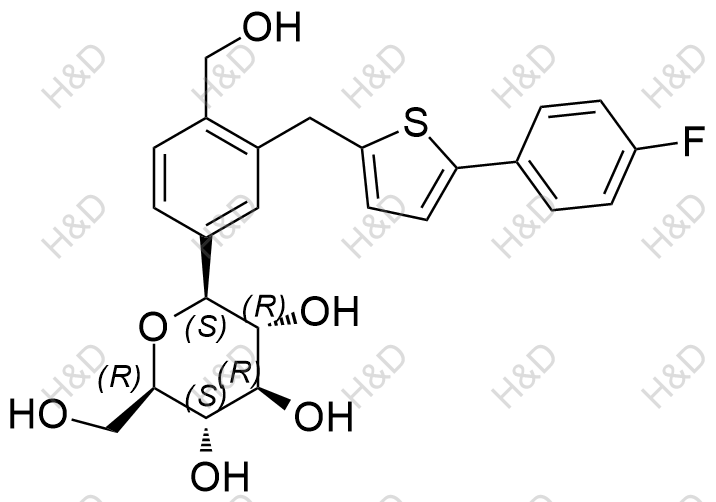 (2S,3R,4R,5S,6R)-2-(3-((5-(4-fluorophenyl)thiophen-2-yl)methyl)-4-(hydroxymethyl)phenyl)-6-(hydroxymethyl)tetrahydro-2H-pyran-3,4,5-triol	卡格列净杂质65	