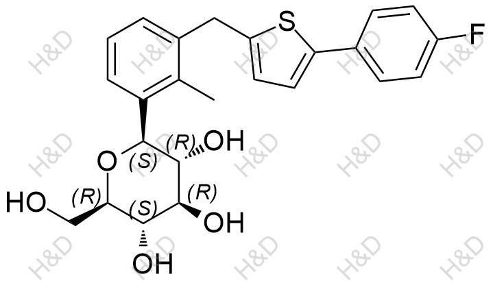 (2S,3R,4R,5S,6R)-2-(3-((5-(4-fluorophenyl)thiophen-2-yl)methyl)-2-methylphenyl)-6-(hydroxymethyl)tetrahydro-2H-pyran-3,4,5-triol	卡格列净杂质70	