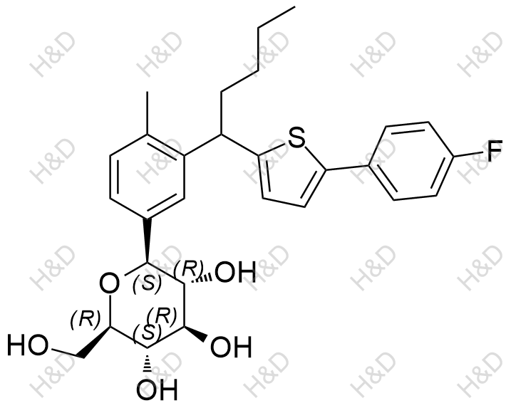 (2S,3R,4R,5S,6R)-2-(3-(1-(5-(4-fluorophenyl)thiophen-2-yl)pentyl)-4-methylphenyl)-6-(hydroxymethyl)tetrahydro-2H-pyran-3,4,5-triol	卡格列净杂质71	