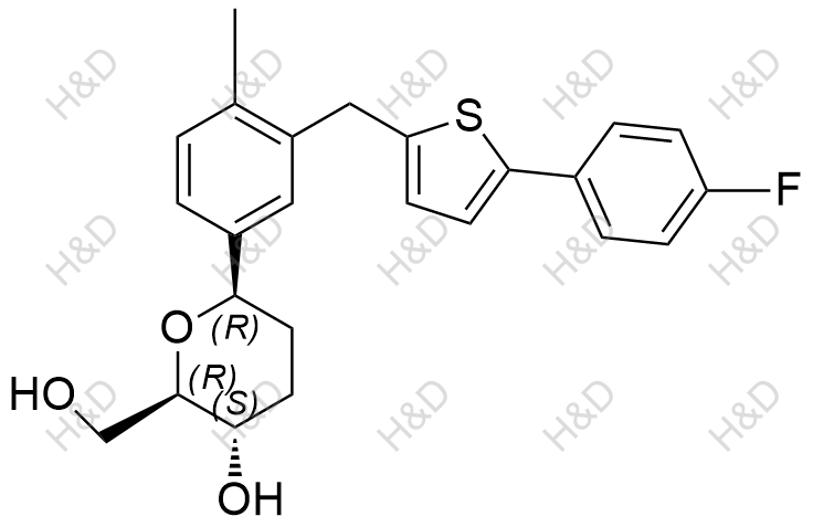 (2R,3S,6R)-6-(3-((5-(4-fluorophenyl)thiophen-2-yl)methyl)-4-methylphenyl)-2-(hydroxymethyl)tetrahydro-2H-pyran-3-ol	卡格列净杂质77	