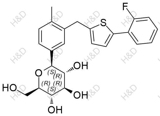 (2S,3R,4R,5S,6R)-2-(3-((5-(2-fluorophenyl)thiophen-2-yl)methyl)-4-methylphenyl)-6-(hydroxymethyl)tetrahydro-2H-pyran-3,4,5-triol	卡格列净杂质89	