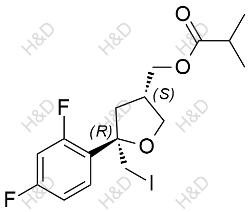 ((3S,5R)-5-(2,4-difluorophenyl)-5-(iodomethyl)tetrahydrofuran-3-yl)methyl isobutyrate	泊沙康唑杂质60	1042398-26-4