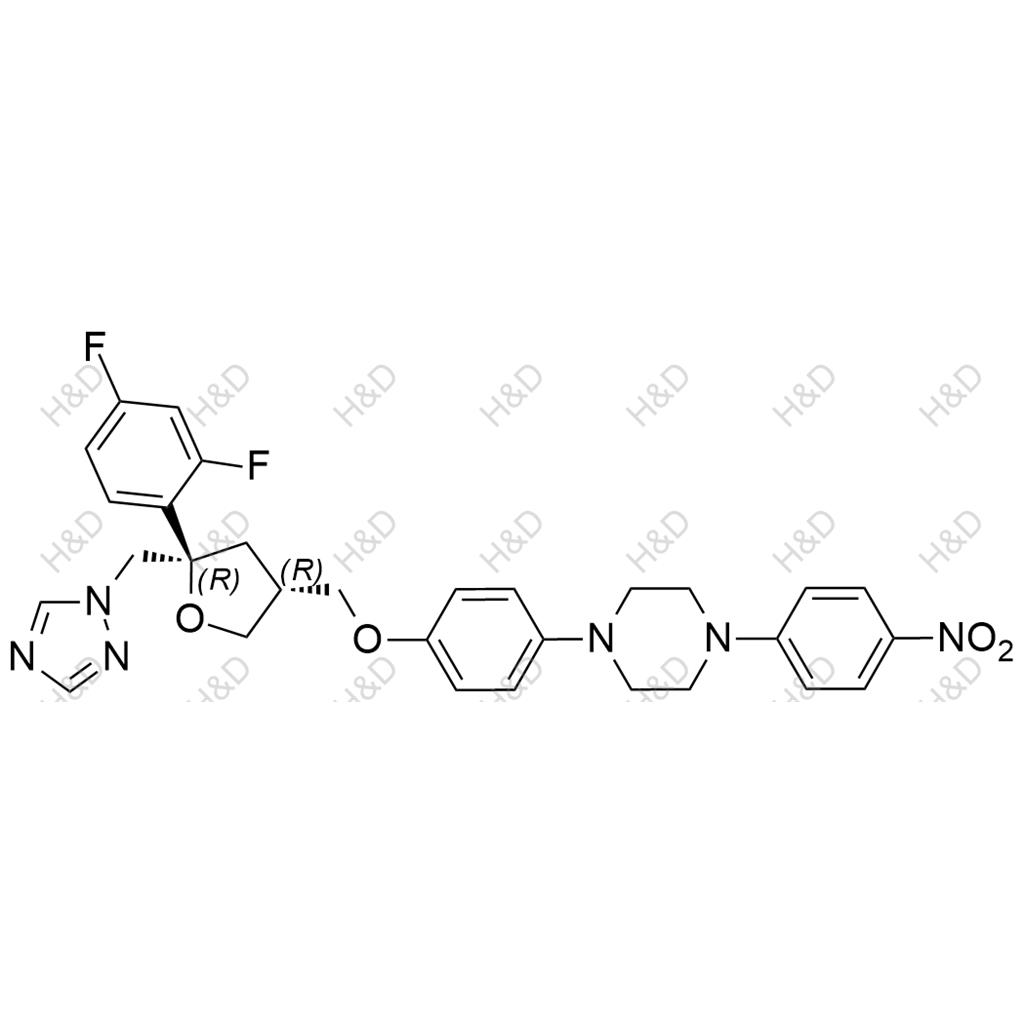 1-(4-(((3R,5R)-5-((1H-1,2,4-triazol-1-yl)methyl)-5-(2,4-difluorophenyl)tetrahydrofuran-3-yl)methoxy)phenyl)-4-(4-nitrophenyl)piperazine	泊沙康唑杂质133	