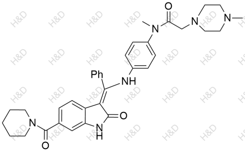 (Z)-N-methyl-2-(4-methylpiperazin-1-yl)-N-(4-(((2-oxo-6-(piperidine-1-carbonyl)indolin-3-ylidene)(phenyl)methyl)amino)phenyl)acetamide	尼达尼布杂质30	