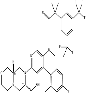 依林奈坦；2-(3,5-双(三氟甲基)苯基)-N-(4-(4-氟-2-甲基苯基)-6-((7S,9aS)-7-(羟甲基)六氢吡嗪并[2,1-c][1,4]恶嗪-8(1H)-基)吡啶-3-基)-N,2-二甲基丙酰胺