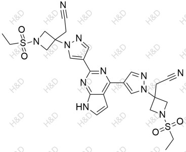 2,2'-(3,3'-(4,4'-(7H-pyrrolo[2,3-d]pyrimidine-2,4-diyl)bis(1H-pyrazole-4,1-diyl))bis(1-(ethylsulfonyl)azetidine-3,3-diyl))diacetonitrile	巴瑞替尼杂质7