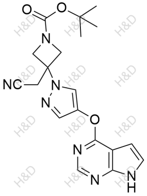 tert-butyl 3-(4-((7H-pyrrolo[2,3-d]pyrimidin-4-yl)oxy)-1H-pyrazol-1-yl)-3-(cyanomethyl)azetidine-1-carboxylate	巴瑞替尼杂质29