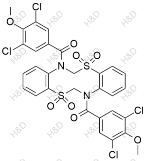 (5,5,12,12-tetraoxidodibenzo[d,i][1,6,3,8]dithiadiazecine-7,14(6H,13H)-diyl)bis((3,5-dichloro-4-methoxyphenyl)methanone)	多替诺德杂质6