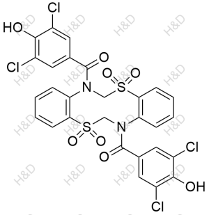 (5,5,12,12-tetraoxidodibenzo[d,i][1,6,3,8]dithiadiazecine-7,14(6H,13H)-diyl)bis((3,5-dichloro-4-hydroxyphenyl)methanone)	多替诺德杂质7