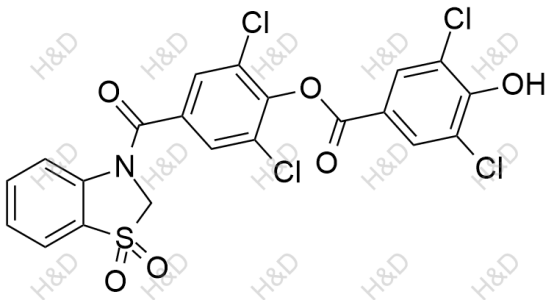 2,6-dichloro-4-(1,1-dioxido-2,3-dihydrobenzo[d]thiazole-3-carbonyl)phenyl 3,5-dichloro-4-hydroxybenzoate	多替诺德杂质8