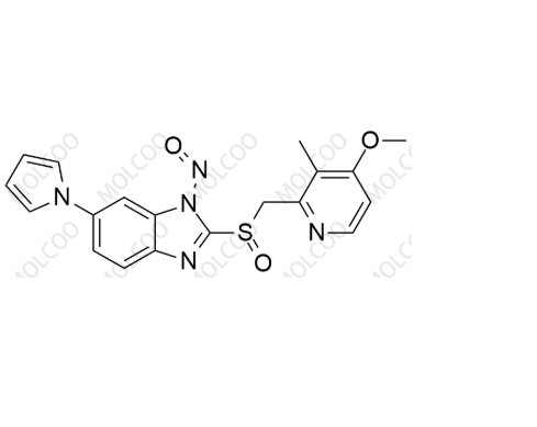 艾普拉唑亚硝基杂质123；	C19H17N5O3S 