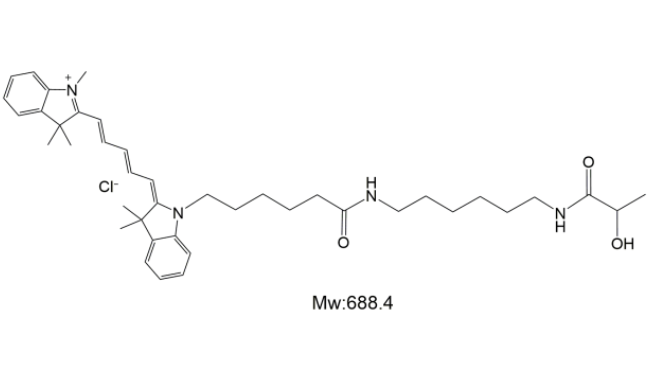 CY5-乳酸，CY5-Lactic acid，Cy5-2-羟基丙酸（Cyanine5-2-Hydroxypropanoic Acid），Lactic Acid-Cyanine5 conjugate，近红外荧光标记代谢小分子探针