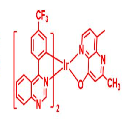 Bis(4-(4-(trifluoromethyl)phenyl)-quinazoline)(2,8-dimethyl-1,5-naphthyridin-4-olate)iridium(III)：C40H25N6F6OIr