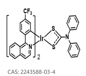 2243588-03-4：双（1-（4-（三氟甲基）苯基）异喹啉）（N，N-二苯基二硫代氨基甲酸酯）铱（III）