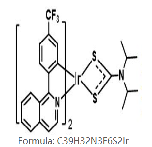 双（1-（4-（三氟甲基）苯基）异喹啉）（N，N-二异丙基二硫代氨基甲酸酯）铱（III）：C39H32N3F6S2Ir