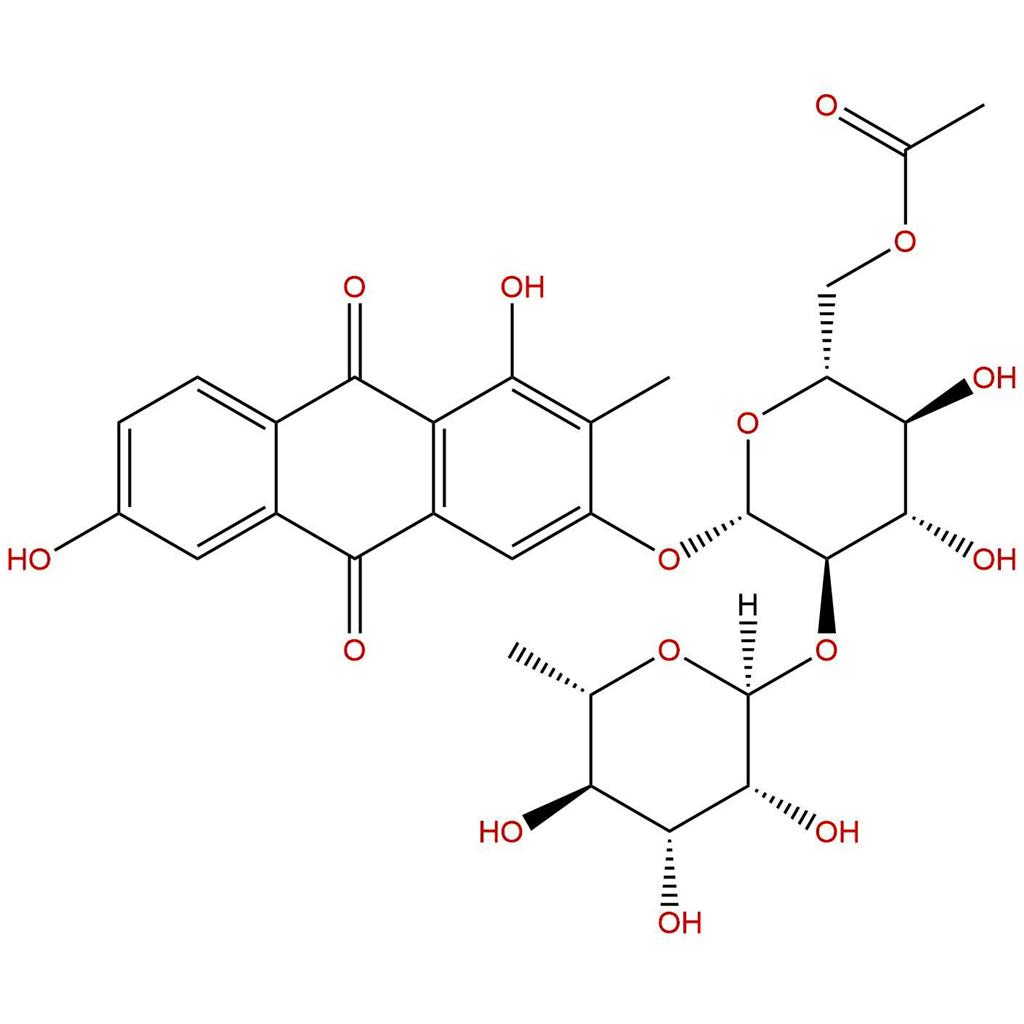 1,3,6-三羟基-2-甲基蒽醌-3-O-(O-6'-乙酰基)-新橙皮糖苷，1,3,6-trihydroxy-2-methyl-9,10-anthraquinone-3-O-(6'-O-acetyl)-alpha-L-rhamnopyranosyl-(1->2)-beta-D-glucopyranoside，87686-87-1