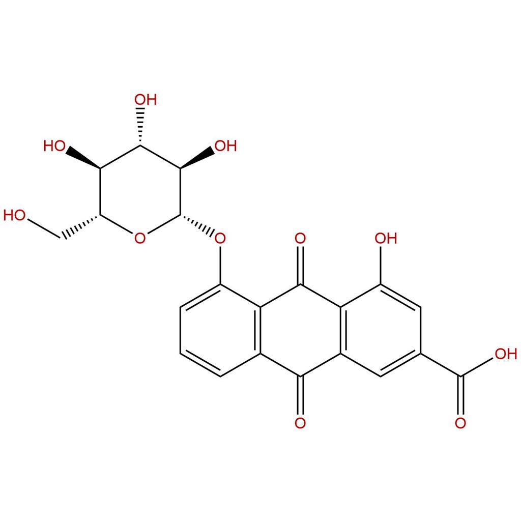 大黄酸-8-O-β-D-葡萄糖苷，Rhein-8-O-β-D-glucopyranoside，34298-86-7