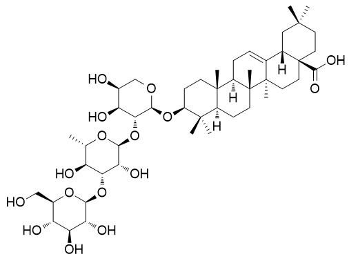 齐墩果酸-3-O-β-D葡萄糖( 1→3)-α-L-鼠李糖(1→2)-α-L-阿拉伯糖苷，Oleanolic acid 3-O-β-D-glucosyl-( 1→3)-α-L-ramnosyl(1→2)-α-L-arabinoside，103956-33-8