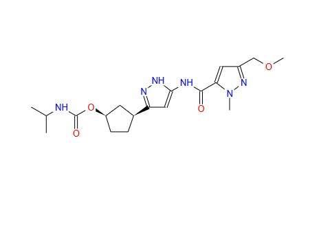 (1R,3S)-3-(5-(3-(甲氧基甲基)-1-甲基-1H-吡唑-5-甲酰胺基)-1H-吡唑-3-基)环戊基异丙基氨基甲酸酯；2460249-19-6