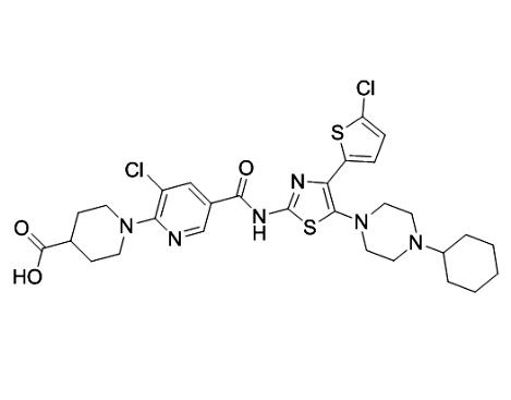 1-(3-氯代-5-｛[4-(5-氯噻吩-2-基)-5-(4-环己基哌嗪-1-基)-1,3-噻唑-2-基]氨基甲酰基｝吡啶-2-基)哌啶-4-羧酸（AFQBP-IM-C)